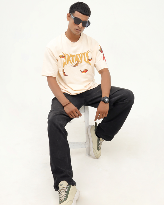Jatayu the Valor – Cream Puff Print Tee (240 GSM Terry Cotton)