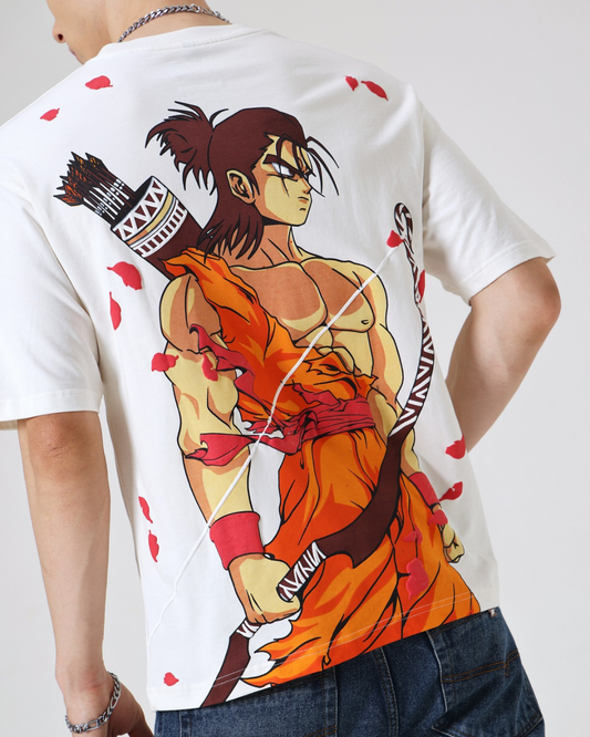 RAMA: The Warrior Anime Tee – Off White | 240 GSM Terry Cotton