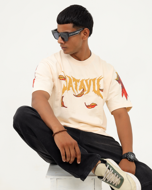 Jatayu the Valor – Cream Puff Print Tee (240 GSM Terry Cotton)